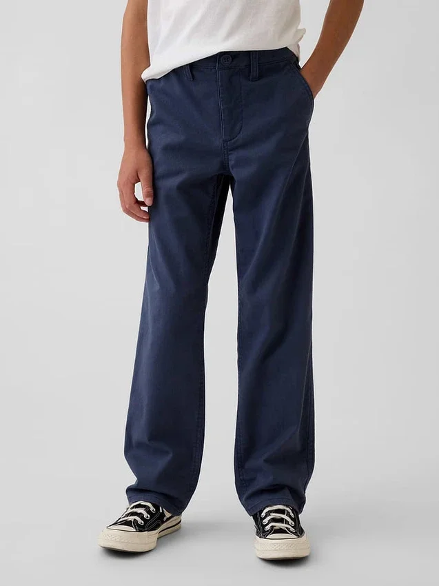Pantalones caqui rectos y holgados de estilo uniforme moderno para niños
