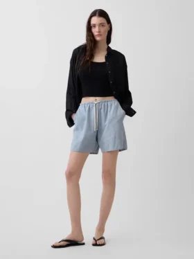 Pantalones cortos cómodos de mezcla de lino de 6"