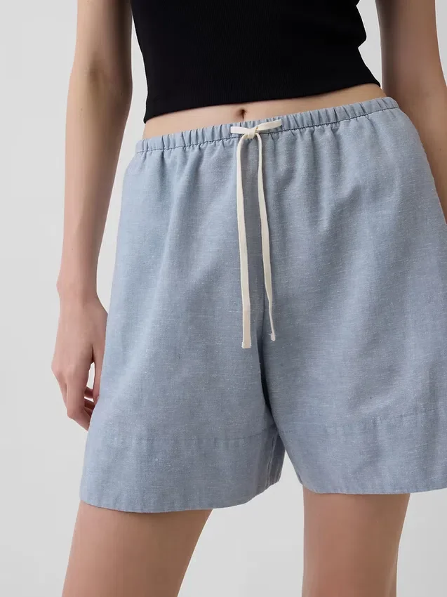 Pantalones cortos cómodos de mezcla de lino de 6"