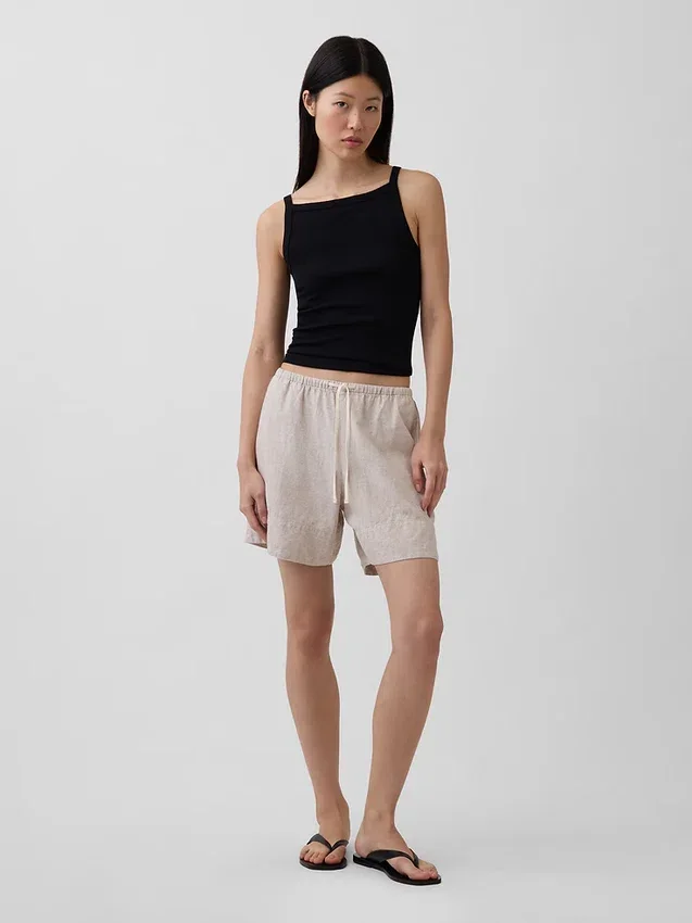 Pantalones cortos cómodos de mezcla de lino de 6"