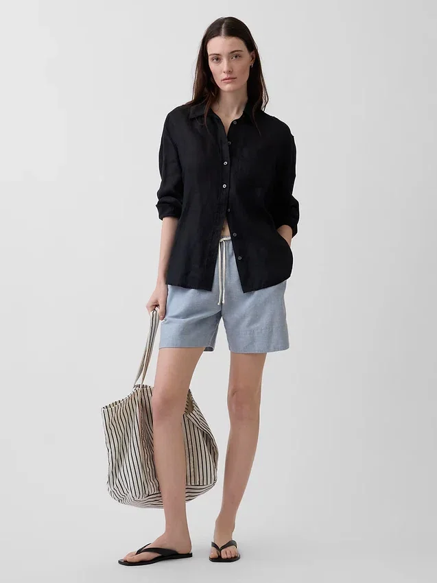 Pantalones cortos cómodos de mezcla de lino de 6"