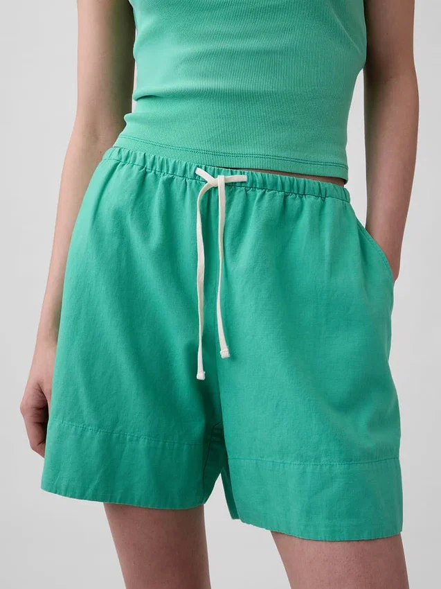 Pantalones cortos cómodos de mezcla de lino de 6"