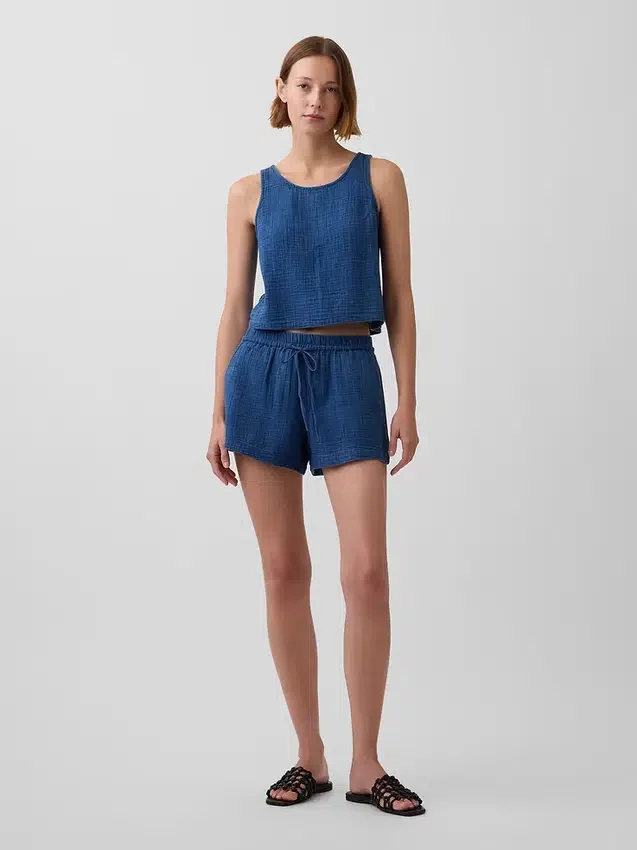 Pantalones cortos cómodos de mezclilla de gasa de algodón de 4"