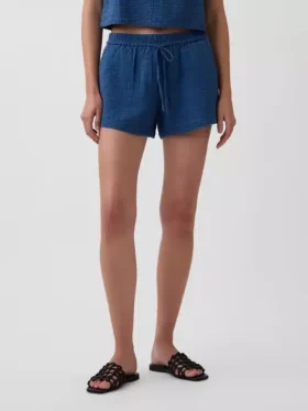 Pantalones cortos cómodos de mezclilla de gasa de algodón de 4″