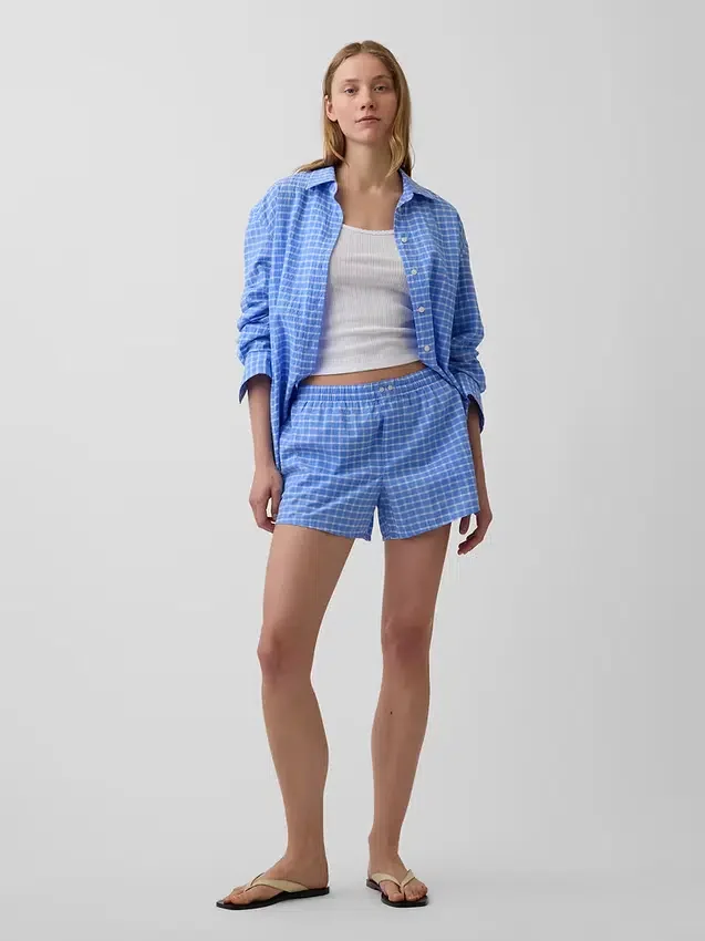 Pantalones cortos de 4" con estampado de cuadros en tela seersucker