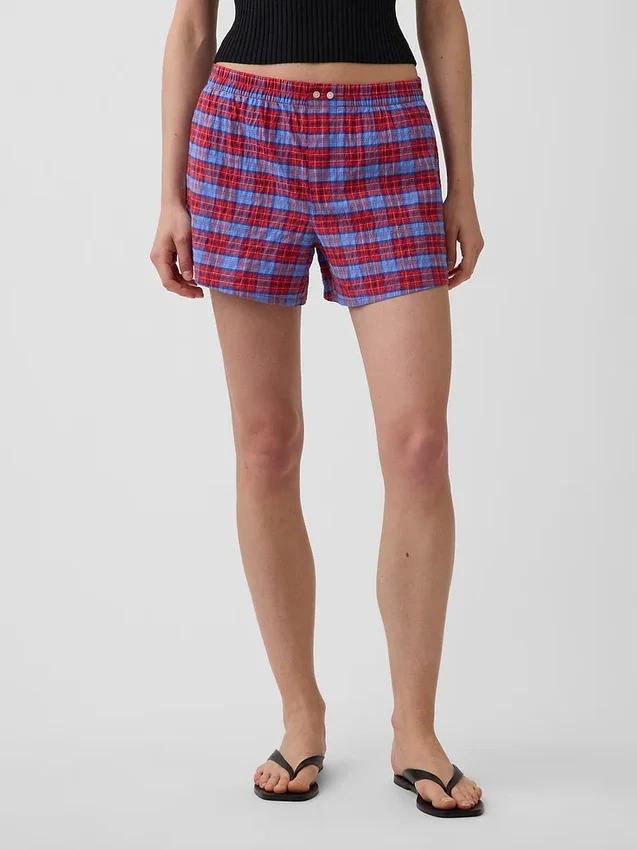 Pantalones cortos de 4" con estampado de cuadros en tela seersucker