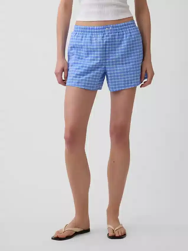 Pantalones cortos de 4" con estampado de cuadros en tela seersucker