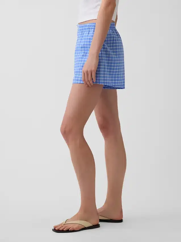 Pantalones cortos de 4" con estampado de cuadros en tela seersucker