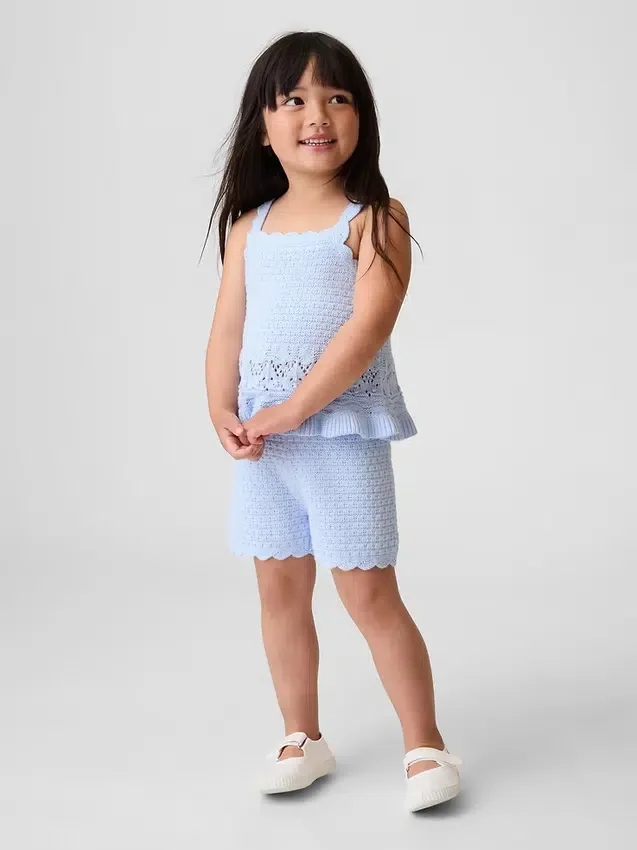 Pantalones cortos de ganchillo con dobladillo festoneado para bebés y niños