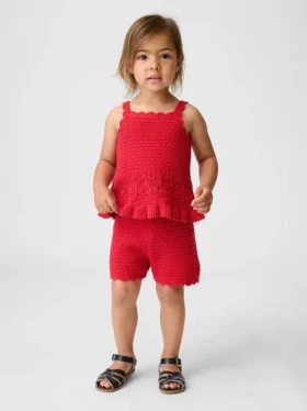 Pantalones cortos de ganchillo con dobladillo festoneado para bebés y niños