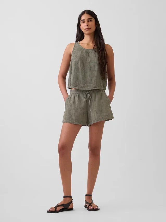 Pantalones cortos de gasa de algodón de talle medio de 4"