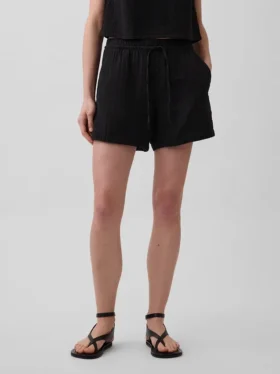 Pantalones cortos de gasa de algodón de talle medio de 4″