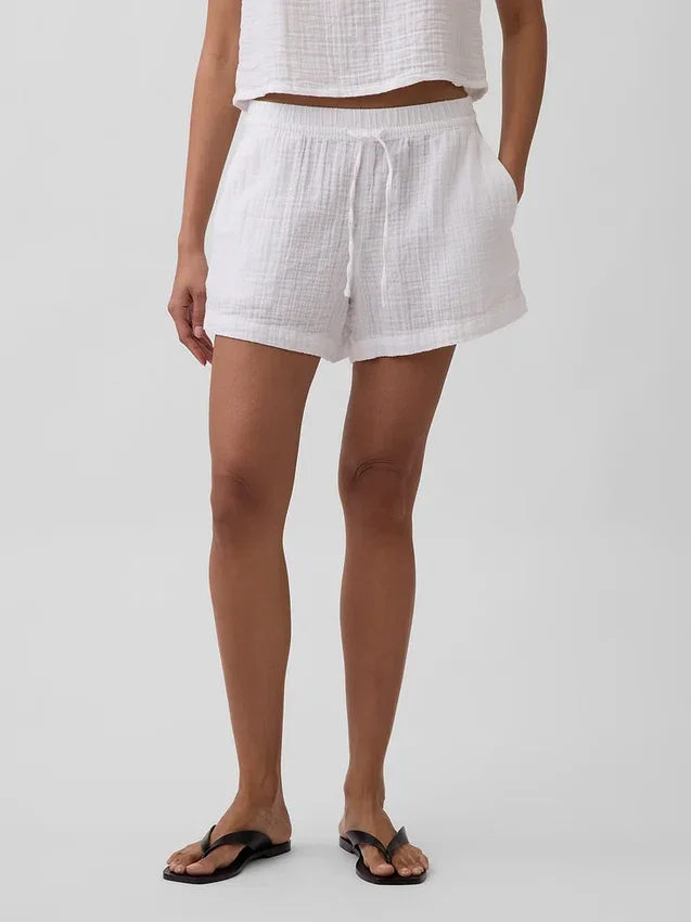 Pantalones cortos de gasa de algodón de talle medio de 4"