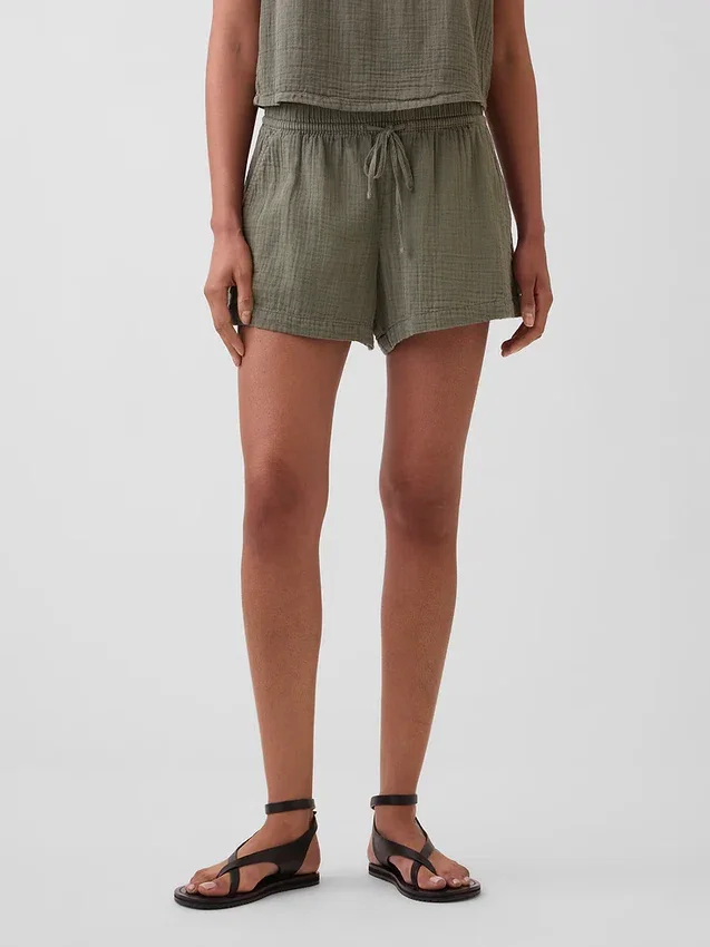 Pantalones cortos de gasa de algodón de talle medio de 4"