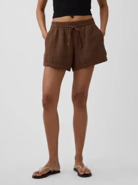 Pantalones cortos de gasa de algodón de talle medio de 4″