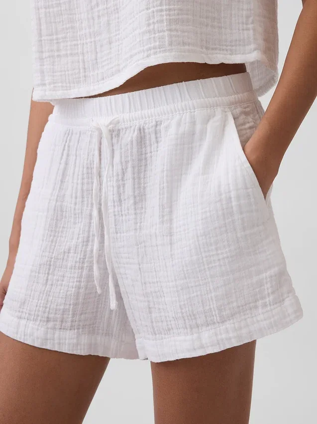 Pantalones cortos de gasa de algodón de talle medio de 4"