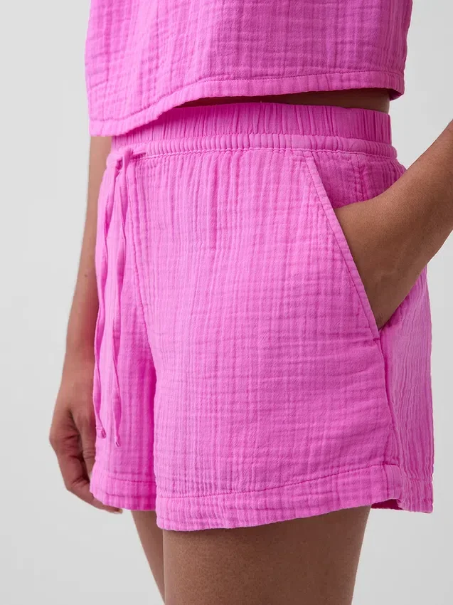 Pantalones cortos de gasa de algodón de talle medio de 4"