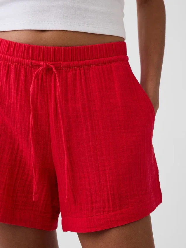 Pantalones cortos de gasa de algodón de talle medio de 4"