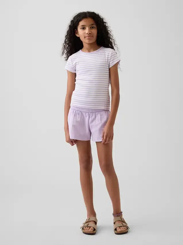 Pantalones cortos de gasa de algodón para niños con dobladillo de mariposa