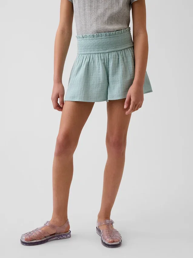 Pantalones cortos de gasa de algodón para niños con dobladillo de mariposa