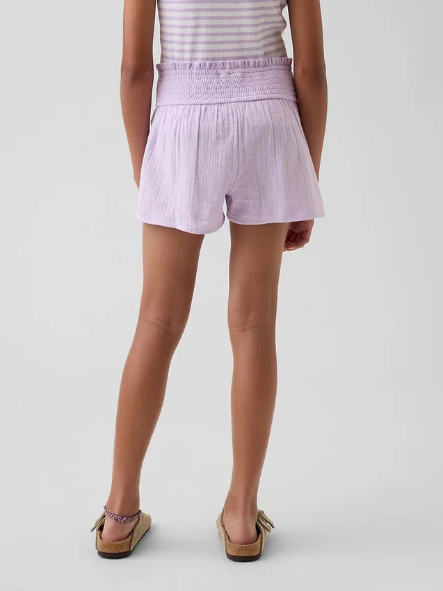 Pantalones cortos de gasa de algodón para niños con dobladillo de mariposa
