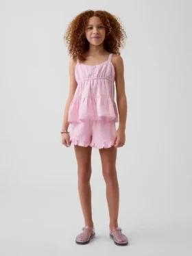Pantalones cortos de gasa de algodón para niños con volantes