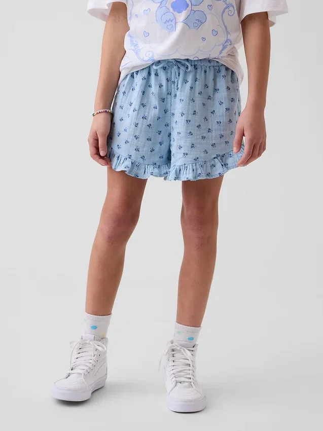 Pantalones cortos de gasa de algodón para niños con volantes