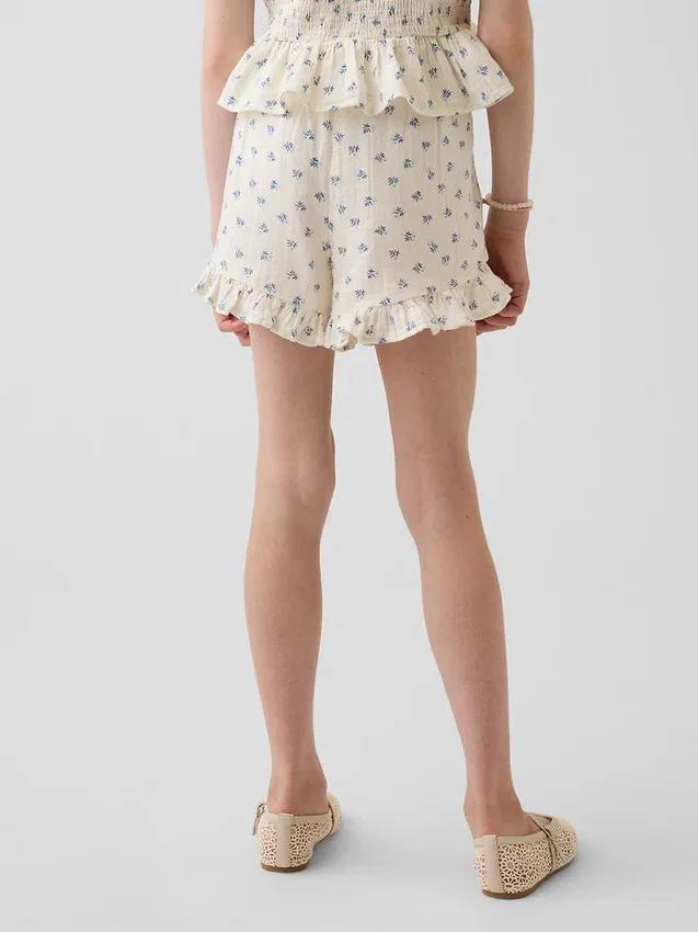 Pantalones cortos de gasa de algodón para niños con volantes