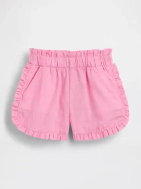 Pantalones cortos de lino y algodón con volantes y diseño de delfines para bebés y niños pequeños