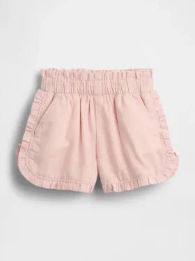 Pantalones cortos de lino y algodón con volantes y diseño de delfines para bebés y niños pequeños