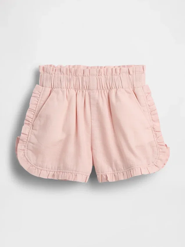 Pantalones cortos de lino y algodón con volantes y diseño de delfines para bebés y niños pequeños