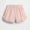 Pantalones cortos de lino y algodón con volantes y diseño de delfines para bebés y niños pequeños