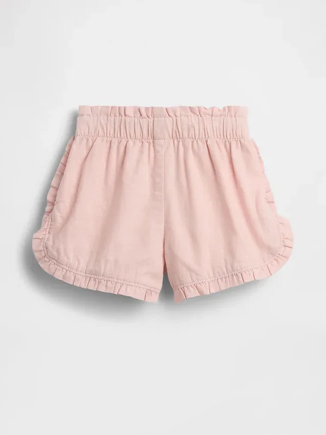 Pantalones cortos de lino y algodón con volantes y diseño de delfines para bebés y niños pequeños