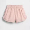 Pantalones cortos de lino y algodón con volantes y diseño de delfines para bebés y niños pequeños