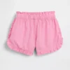 Pantalones cortos de lino y algodón con volantes y diseño de delfines para bebés y niños pequeños