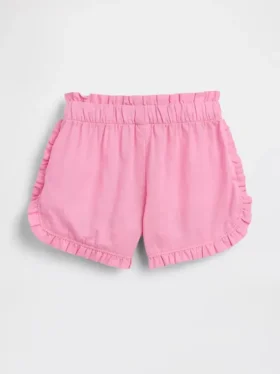 Pantalones cortos de lino y algodón con volantes y diseño de delfines para bebés y niños pequeños
