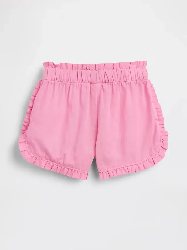 Pantalones cortos de lino y algodón con volantes y diseño de delfines para bebés y niños pequeños