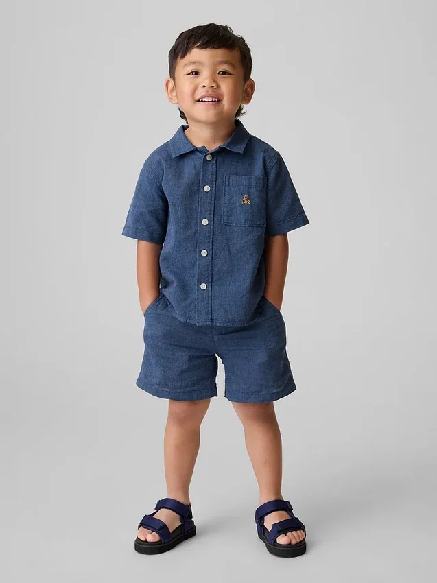 Pantalones cortos de lino y algodón para bebés y niños pequeños