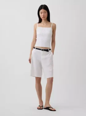Pantalones cortos de mezcla de lino de 9" de talle bajo