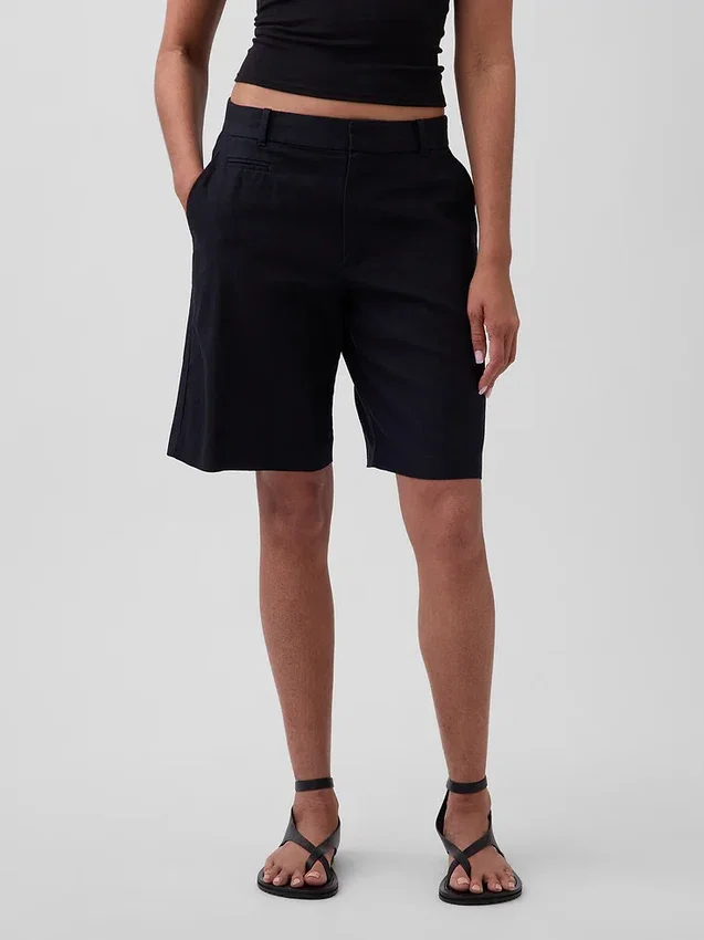 Pantalones cortos de mezcla de lino de 9" de talle bajo