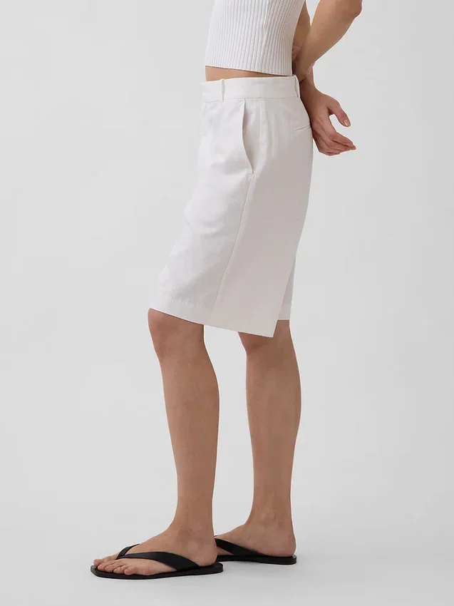 Pantalones cortos de mezcla de lino de 9" de talle bajo