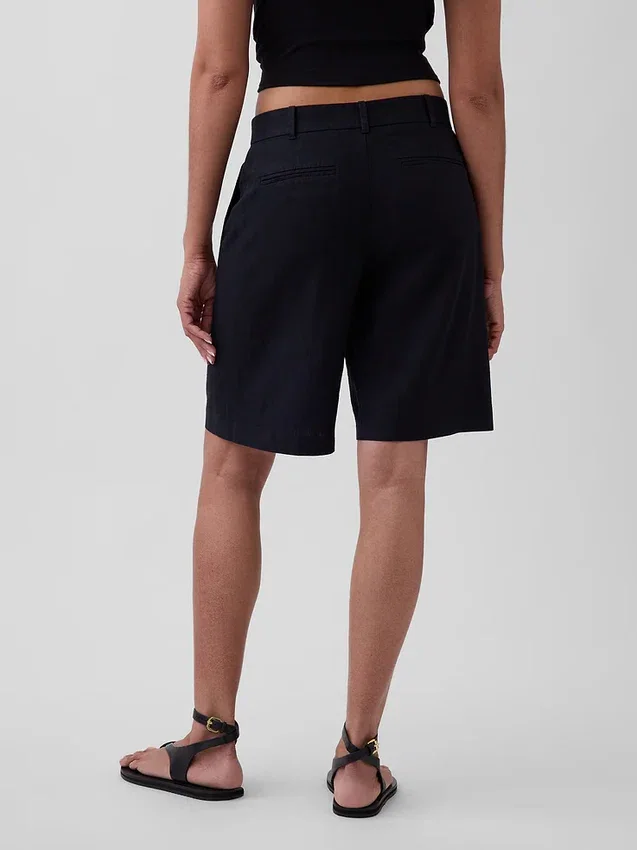 Pantalones cortos de mezcla de lino de 9" de talle bajo