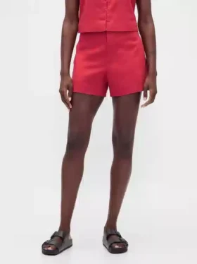 Pantalones cortos de mezcla de lino de tiro medio de 4″