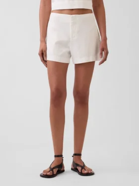 Pantalones cortos de mezcla de lino de tiro medio de 4″