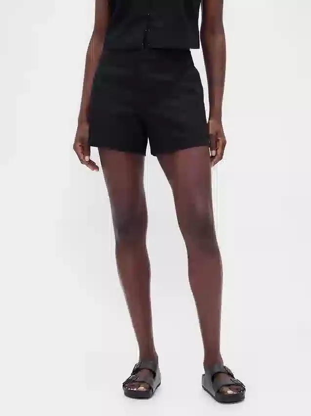 Pantalones cortos de mezcla de lino de tiro medio de 4"