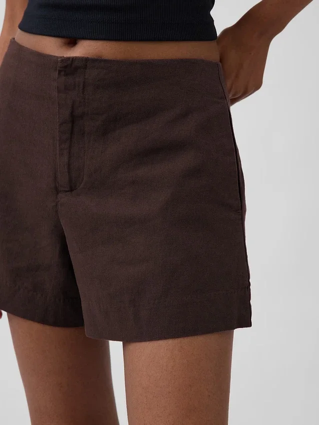 Pantalones cortos de mezcla de lino de tiro medio de 4"