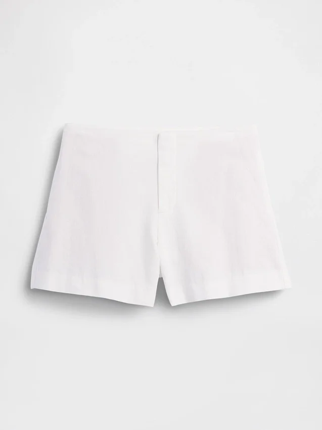 Pantalones cortos de mezcla de lino de tiro medio de 4"