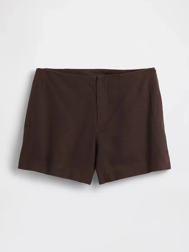 Pantalones cortos de mezcla de lino de tiro medio de 4"