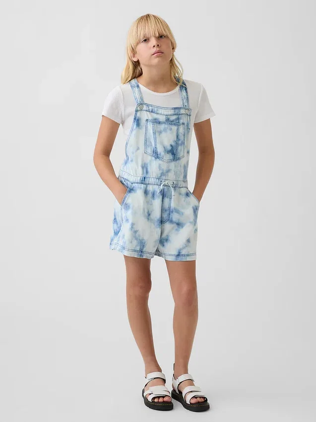 Pantalones cortos de mezclilla con efecto tie-dye para niños, de corte holgado