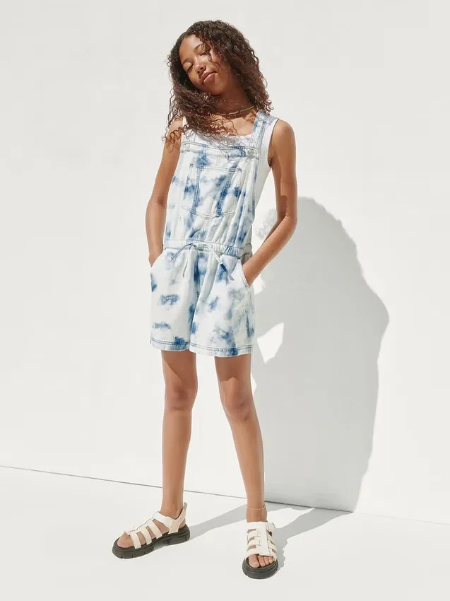 Pantalones cortos de mezclilla con efecto tie-dye para niños, de corte holgado